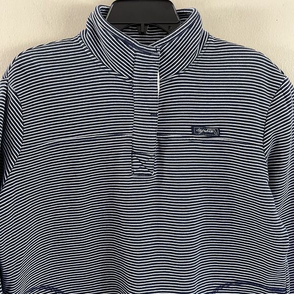 State of Mine Henley Pullover Size L High Neck Sweatshirt Striped Blue White FL - Picture 3 of 11